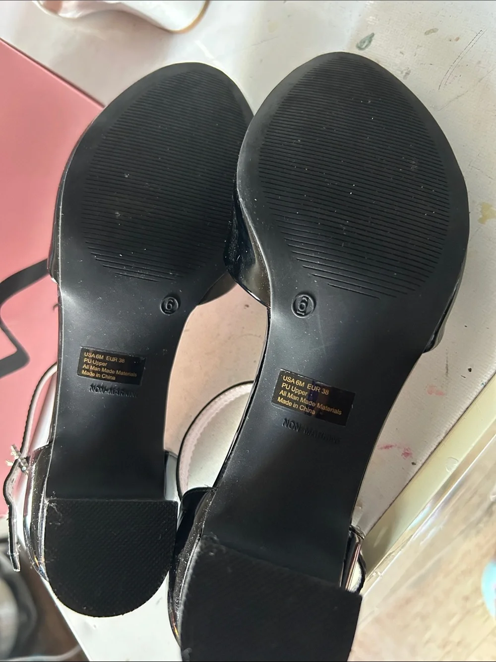 Nina Black Patent Mary Jane Block Heel Shoes